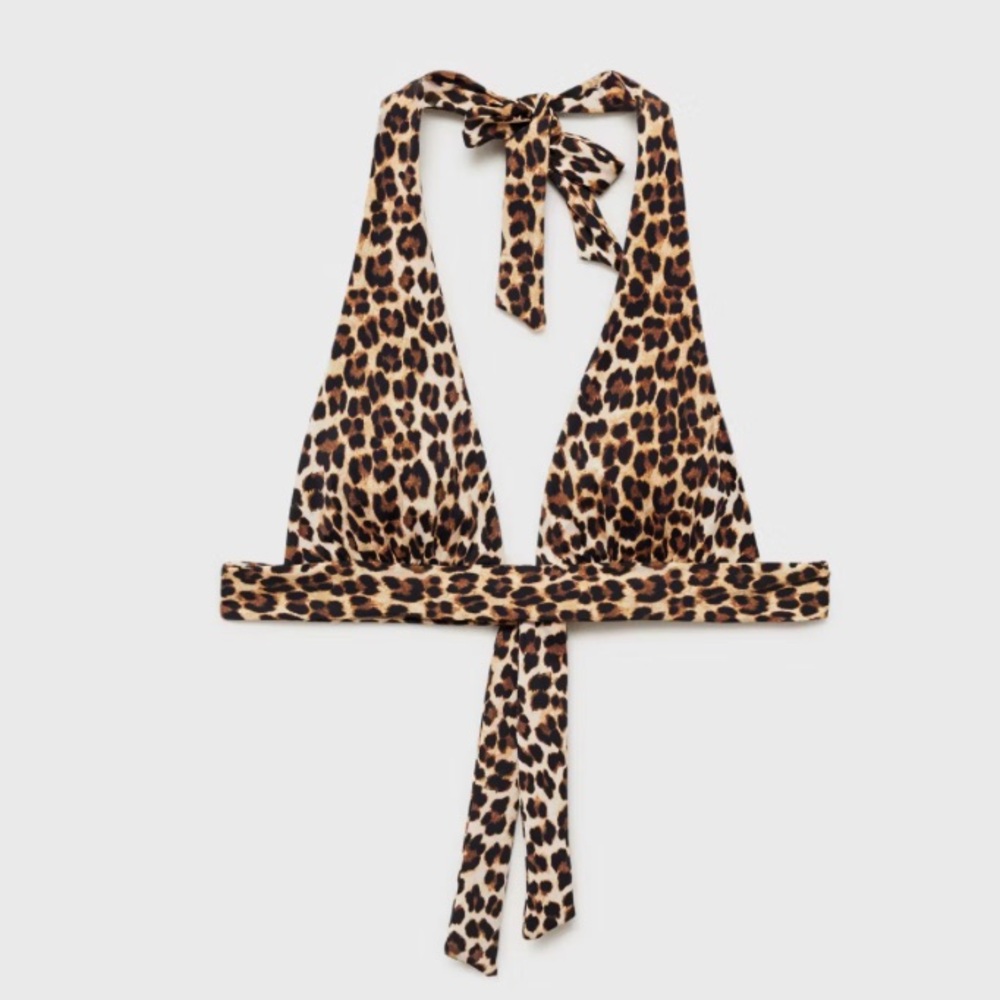 Mango Leopard Print Halter Tie Bikini Top - Brown & Black